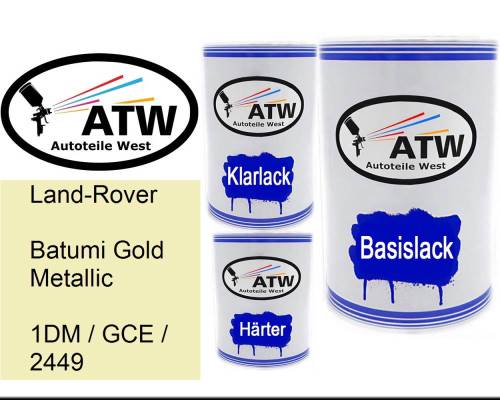 Land-Rover, Batumi Gold Metallic, 1DM / GCE / 2449: 500ml Lackdose + 500ml Klarlack + 250ml Härter - Set, von ATW Autoteile West.
